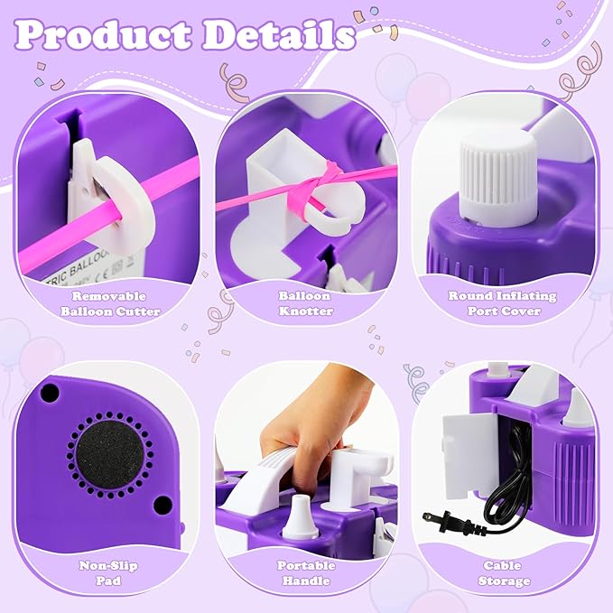 AXHJ Electric Balloon Pump, Portable Electric Air Balloon Pump Dual Nozzle Air Blower Pump AC110V