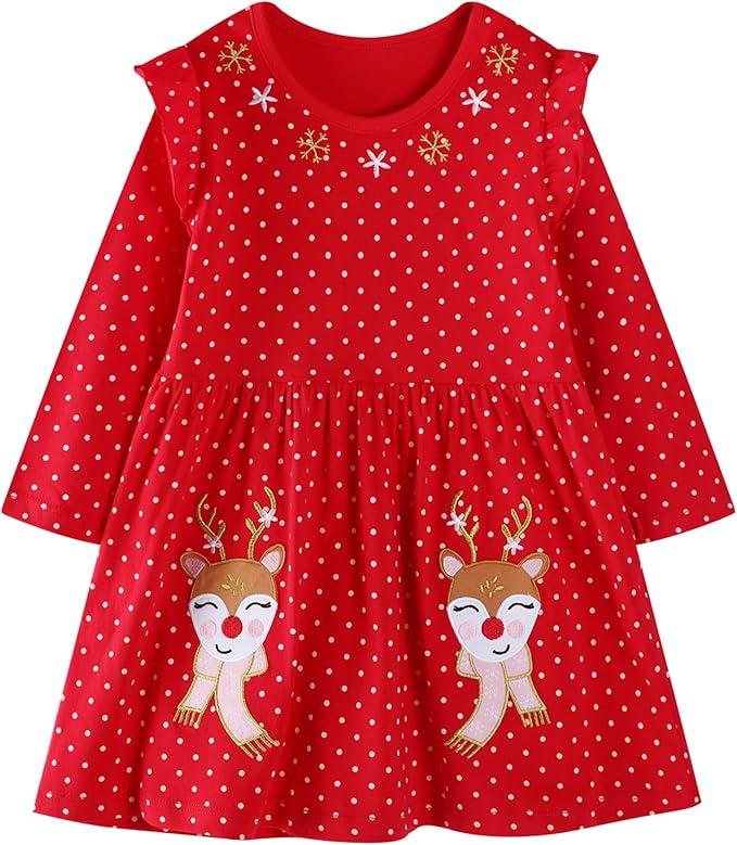 FreeLu Toddler Girls Cartoon Applique Dresses Striped Casual Dress Cotton Jersey Longsleeve T-Shirt