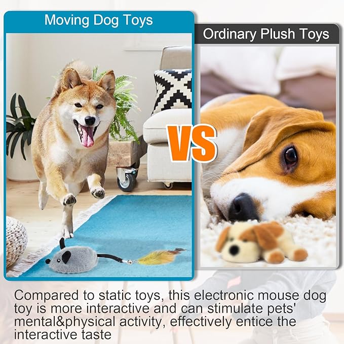Interactive Dog Toys with Phone App, 2 Modes Remote Control Dog Toy, Dog Mouse Toy with Realistic Sound & Replacement Tails, Automatic Dog Toy for Small Medium Large Dogs, Squeaky Dog Toys Gray