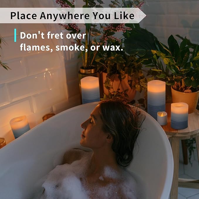 FURORA LIGHTING Blue Ombre Real Wax Flameless Candles with Remote and Timer, 4 Pillars and 4 Votives Pack of 8, LED Flickering Candles for Home Décor, Battery Operated