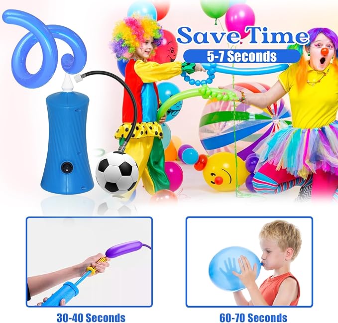 260 Balloon Pump Electric, Portable Automatic Dual Nozzle Inflator with Tying Tools for Long Animal Balloons Birthday Gender Reveal Baby Shower Balloons Party Decorations