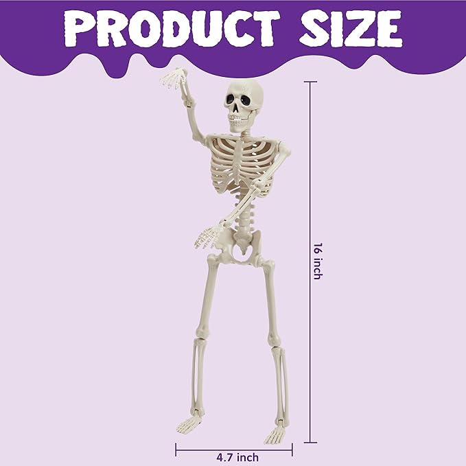 JOYIN 10 PCS 16" Halloween Skeleton Decor, Full Body Stayable Movable Joints, Posable Hanging Skeletons for Halloween Decoration, Yard, Graveyard, Haunted House Props, Spooky Scene Party Favor