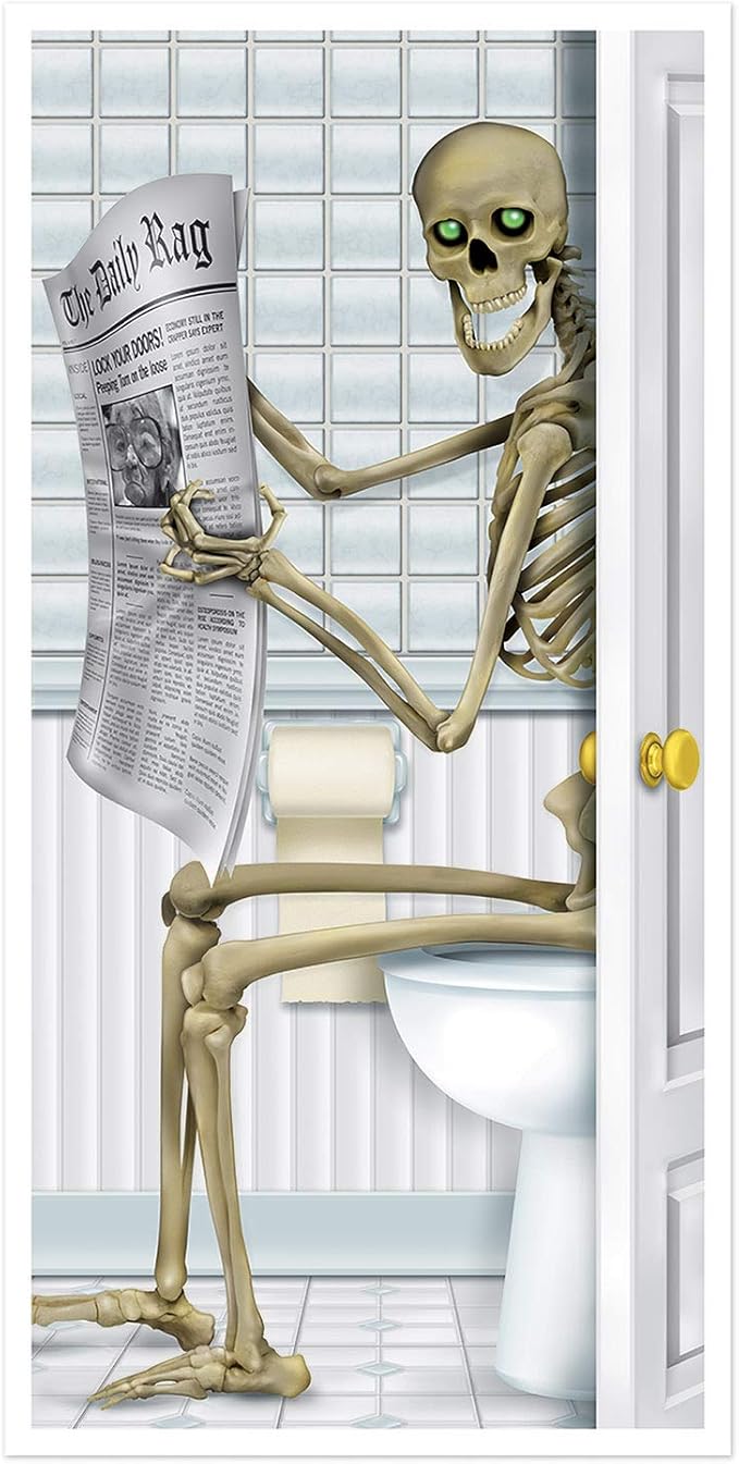 Beistle 3 Piece Plastic Indoor Outdoor Skeleton Restroom Door Covers for Happy Halloween Party Decorations, 60" x 30", Multicolor
