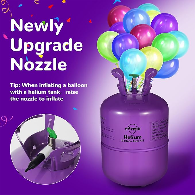 22L Helium Tank for Balloons at Home with 100 Assorted Latex Balloons and Curling Ribbon Helium Balloon Pump Kit Pure Helium Gas (1 Tank)