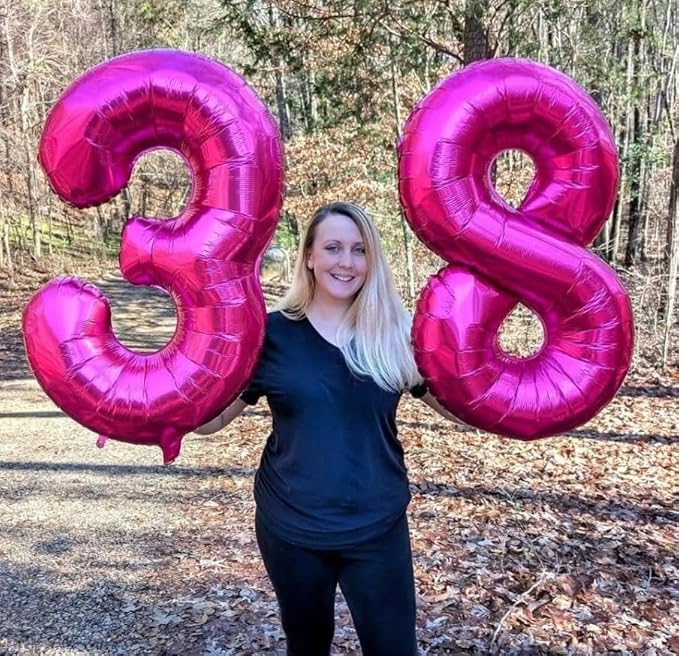 40 Inch Number 8 Balloon, Hot Pink 8 18 28 80 Birthday Balloons for Men Boys, 8th Birthday Decorations Party Supplies, Wedding, Graduations