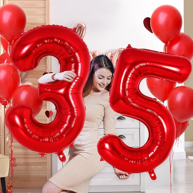 Red Number 5 Balloon 40 Inch, Big Large Foil Helium Number Balloons, Jumbo Giant Mylar Number 5 Balloons for 5 Year Old Birthday Red Party Decorations Supplies Anniversary