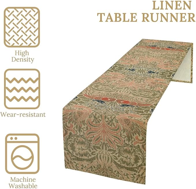 ICMOLYYENLO William Morris Peacock & Dragon Table Runner, Retro Rural Furniture Table Surface Decoration (13x120)