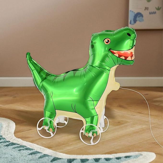 Walking Dinosaur Foil Balloons With Wheels Standing pet Dinosaur animal balloon Cute Dino Mylar Balloons for Jungle Safari baby Shower Animal Theme Birthday Party Decorations Supplies
