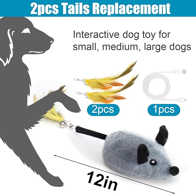 Interactive Dog Toys with Phone App, 2 Modes Remote Control Dog Toy, Dog Mouse Toy with Realistic Sound & Replacement Tails, Automatic Dog Toy for Small Medium Large Dogs, Squeaky Dog Toys Gray