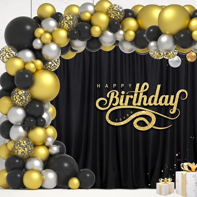 Black Backdrop Curtain for Party Black Background Curtains Rod Pocket Backdrop Drapes Panels Fabric Curtain Backdrop Black Birthday Party Decor for Boys Teens Men,5ft x 8ft, 2 Panels