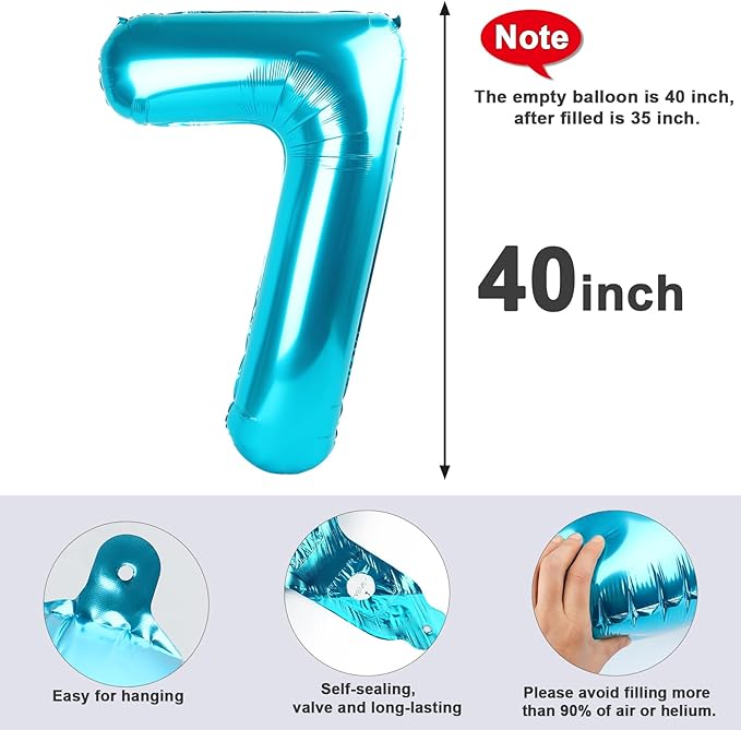 40 Inch Number 7 Balloon, 6 7 Birthday Decorations, Light Blue Seven Birthday Decor, 7 17 27 70 Year Old Balloon Number for Engagement, Wedding, Graduations