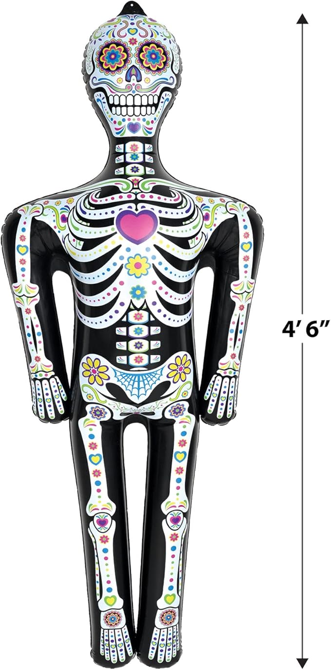 Beistle 4' 6" PVC Inflatable Skeleton for Day of The Dead Party Decorations and Halloween Décor