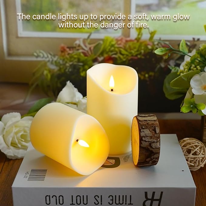 Flameless Candles with Remote Timer, Battery Operated Realistic Flickering LED Candles, 9 Packs Fake Candles for Home Decor (D3 x H 3" 4" 5" 6" 7") (Ivory)