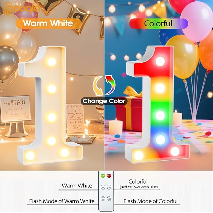 Pooqla 21st Birthday Decoration for Her Him, Decorative LED Light Up Numbers, Marquee Numbers 21 Sign for Party Backdrop 21st Wedding Anniversary Decor Gift, Warm White and Colorful Number 21