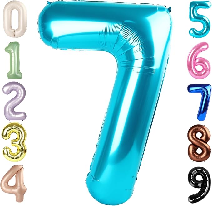 40 Inch Number 7 Balloon, 6 7 Birthday Decorations, Light Blue Seven Birthday Decor, 7 17 27 70 Year Old Balloon Number for Engagement, Wedding, Graduations