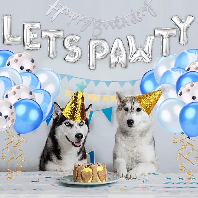Legendog Paw Print Balloons, Cat Birthday Hat, Happy Birthday Banner, Foil Balloons, Pawty Letters Decorations