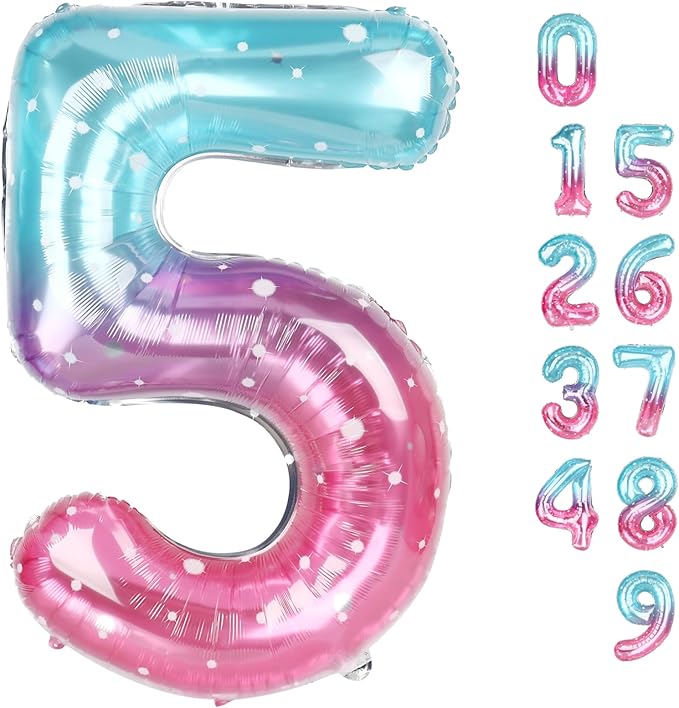 Balloon Numbers 40 Inch 5 Ballon for 5th Birthday Decorations, 15 25 35 50 Big Pink Purple Blue Number Balloons for Wedding Photo Shoot Party Decor