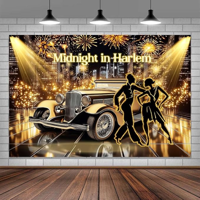 20X10ft Roaring 20s Party Photo Backdrop Photography Background, Great Gatsby Black and Gold 1920s Speakeasy Party Backdrops Photo Booth Prop Decorations Wall Decor Tablecloth
