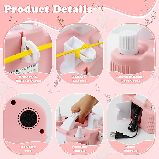 AXHJ Electric Balloon Pump, Portable Electric Air Balloon Pump Dual Nozzle Air Blower Pump AC110V