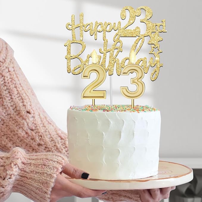 23rd Birthday Decorations for Women Gold Set with 23rd Birthday Tiara and Sash, Cake Topper and Number Candles , Balloons, 23 Year Old Gifts for Women