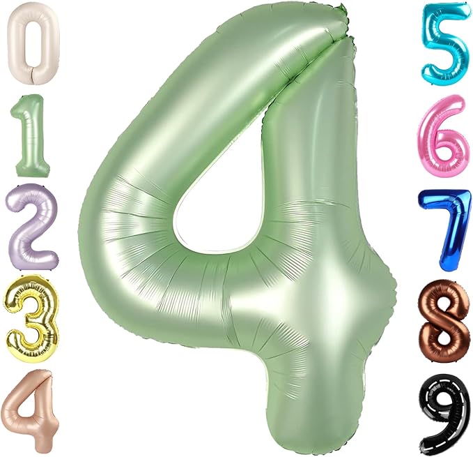 40 Inch Large Numbers Balloon, 4 Olive Green Ballon for 4th 14 40 44 Birthday Party, Balloon 4 Number for Graduations Wedding Supplies