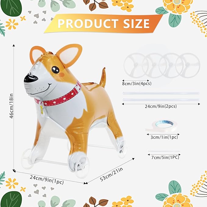Walking Corgi Foil Balloons With Wheels Standing pet Corgi animal balloon Cute Rabbit Mylar Balloons for Jungle Safari baby Shower Animal Theme Birthday Party Decorations Supplies (Corgi)