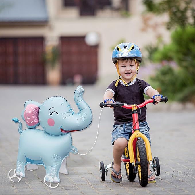 Walking Elephants Foil Balloons With Wheels Standing pet Elephant animal balloon Cute Elephants Mylar Balloons for Jungle Safari baby Shower Animal Theme Birthday Party Decorations Supplies
