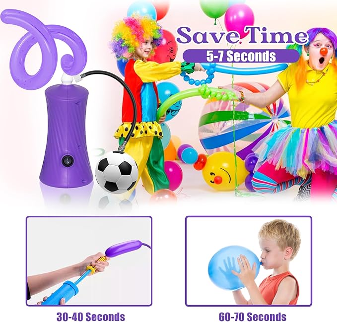 260 Balloon Pump Electric, Portable Automatic Dual Nozzle Inflator with Tying Tools for Long Animal Balloons Birthday Gender Reveal Baby Shower Balloons Party Decorations