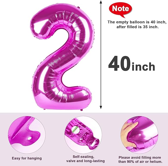 2 Numbers Balloon 40 Inch Rose Purple Two Balloon Number Birthday Decor, 2nd 12 21st Party Celebration Decorations Graduations Wedding Baby Shower