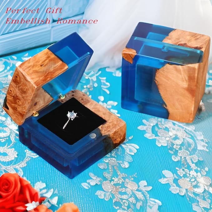 Wedding Ring Box, Handmade Wooden Ring Bearer Box for Proposal, Elegant Vintage Ring Holder Box, Engagement Ring Box with Single Slot, Suitable for Proposal, Wedding, Jewelry Storage