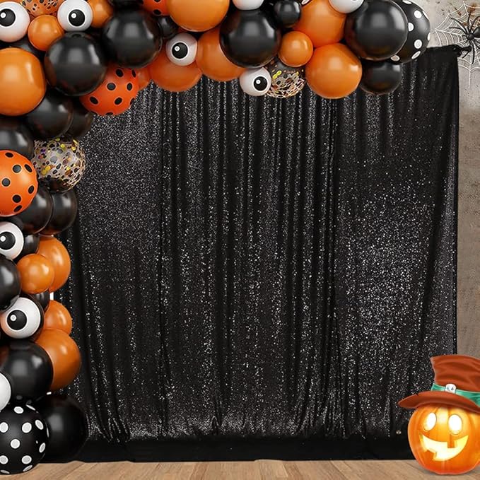 Eternal Beauty Black Sequin Backdrop, 6x6 Ft Halloween Glitter Background Curtains for Shimmer Photography Party Wedding Birthday Back Drop Decor