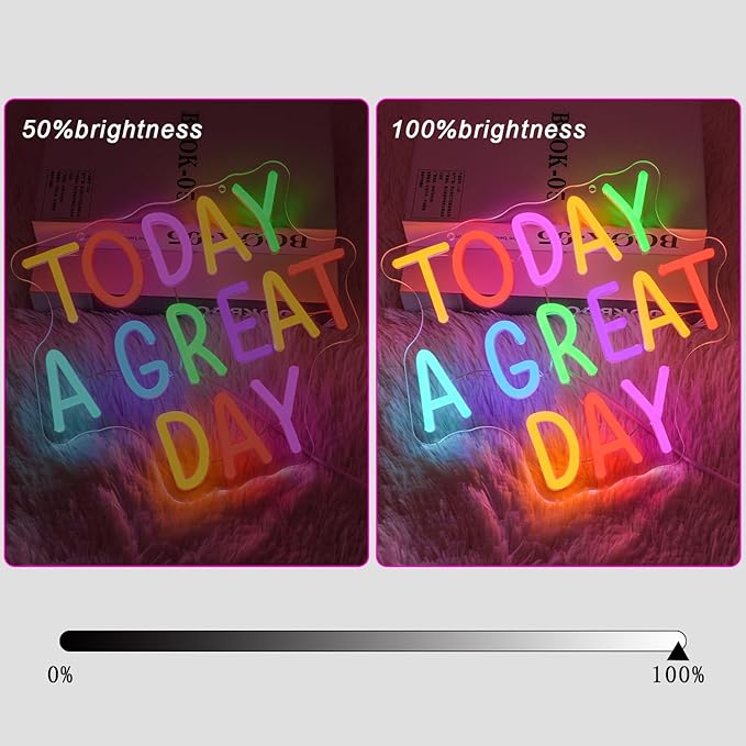 Today A Great Day Neon Sign for Wall Decor Great Day Neon Light Letter LED Sign Motivation Neon Signs Dimmable USB Color Letter Neon Light Sign for Classroom Kid Room Party Home Decor