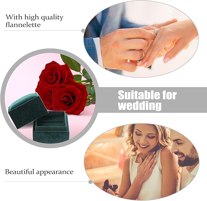 Velvet Ring Storage Box Green Square Jewelry Display Case for Wedding Proposal Engagement Anniversary Protection