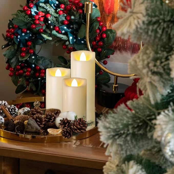 3 Pack LED Battery Operated Candles 2"x4"/5"/6" Plastic Flickering Flameless Candles with Timer Outdoor Waterproof Wedding Party Halloween Christmas Decoration Gifts Realistic Slim Pillar Candles