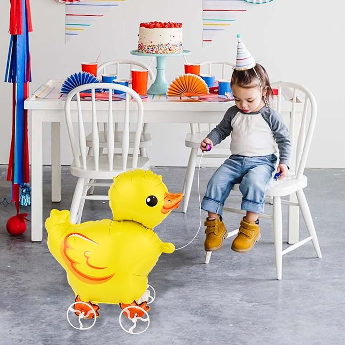 Walking Duck Foil Balloons With Wheels Standing pet Duck animal balloon Cute Ducking Mylar Balloons for Jungle Safari baby Shower Animal Theme Birthday Party Decorations Supplies