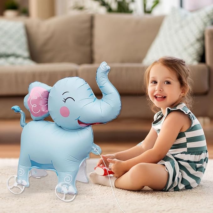 Walking Elephants Foil Balloons With Wheels Standing pet Elephant animal balloon Cute Elephants Mylar Balloons for Jungle Safari baby Shower Animal Theme Birthday Party Decorations Supplies