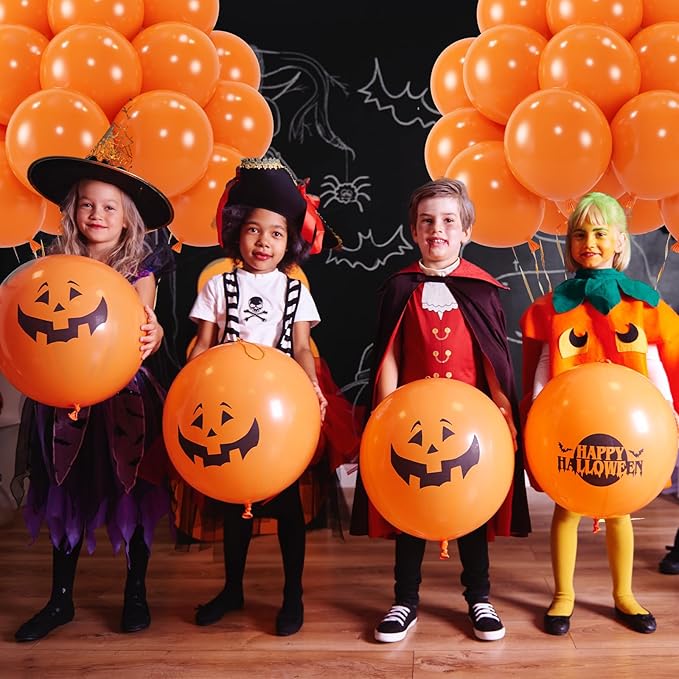 50pcs Orange Balloons, Helium 12inch Orange Party Balloons for Halloween Thanksgiving Graduation Birthday Decorations(With Ribbon & Glues)