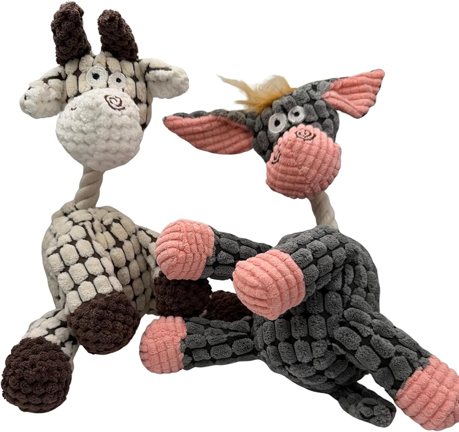 Bark & Brush Plush Dog Toys (2-Pack) – Durable Squeaky Chew & Tug Toys with Reinforced Seams, Crinkle Texture & Built-in Squeakers – Tough Plush Toys for Medium Chewers, Small & Medium Dogs