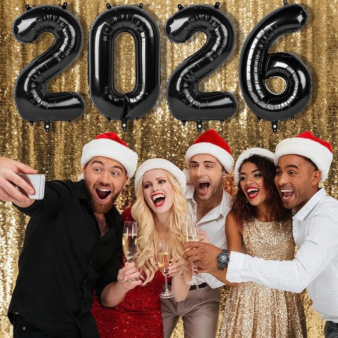 2026 Number Balloons, 40 Inch Balloon, New Years Eve Decorations, Black Balloons for New Years Eve Party Supplies 2026, Graduation Decoration, 2 6 20 26 Birthday Parties