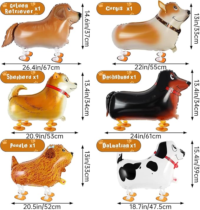 6 Pcs Walking Dogs Balloons,Dog Party Decorations,Walking Animal Balloons Dog Birthdays Parties Supplies for Kids Animal Puppy Theme Birthday Party Decor