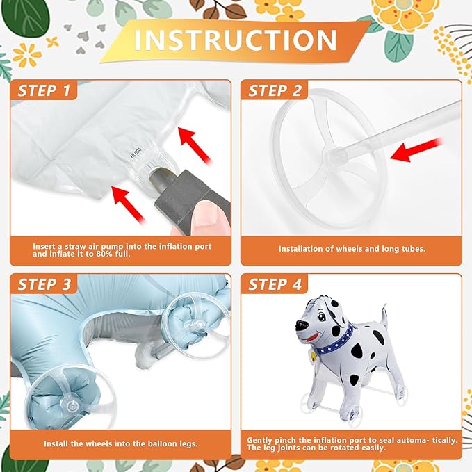 Walking Dalmatian Dog Foil Balloons With Wheels Standing Pet Dalmatian Animal Balloon Cute Dog Mylar Balloons for Jungle Safari Baby Shower Animal Theme Birthday Party Decorations Supplies