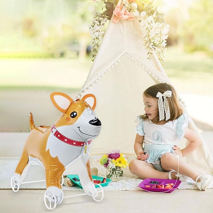 Walking Corgi Foil Balloons With Wheels Standing pet Corgi animal balloon Cute Rabbit Mylar Balloons for Jungle Safari baby Shower Animal Theme Birthday Party Decorations Supplies (Corgi)
