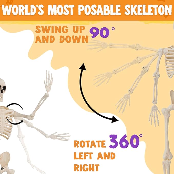 JOYIN 36" Halloween Skeleton Decor, 3FT Full Body Stayable Movable Joints, Posable Hanging Skeletons for Halloween Decoration, Yard, Graveyard, Haunted House Props, Spooky Scene Party Favor