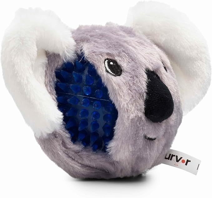 Flourish Pets 2in1 Tough Durable Dog Chew Toy with Non-Toxic BPA Free Rubber&Double Stitched Soft Fabric Exterior Squeaky Indestructible Dog Toy for Aggressive Chewers-Single Pack,Koala Prickles(4'')