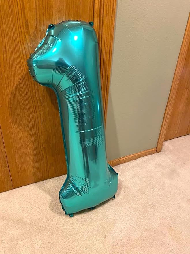 Number Balloons 1, 40 Inch Ballons for Girl Boy 1st 1 11 21 Birthday Decorations Baby Shower Photo Shoot, Blue-green One Balloons