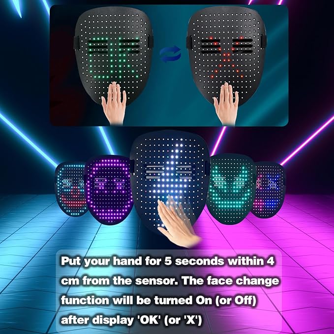 Led Mask Light up Mask with Gesture Sensing, Cool Glowing Toys Masks Great Gift for Halloween Christmas Costume Party