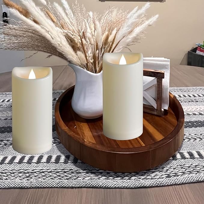 3 Pack Outdoor Battery Operated Candles with Timer (3x6 Inch) Waterproof Flameless Flickering Pillar Candles Plastic LED Fake Candle for Halloween Christmas Decoration Outside Lantern Festival Decor
