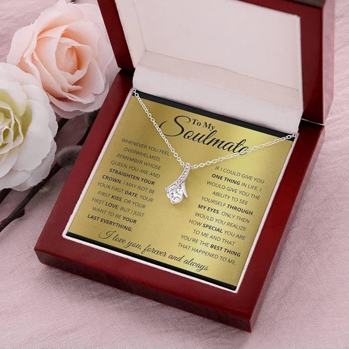 Birthday Gifts for Wife from Husband | Soulmate Necklace with Heartfelt Message Card & Box | Anniversary, Birthday, Christmas or Valentine’s Day Gift for Girlfriend, Fiancée