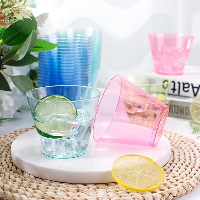 WDF 200 Pack Colorful Plastic Cups Disposable - include 50 Pink, Blue, Green, Yellow, Colorful Plastic Cups For Party, Baby Shower, Wedding