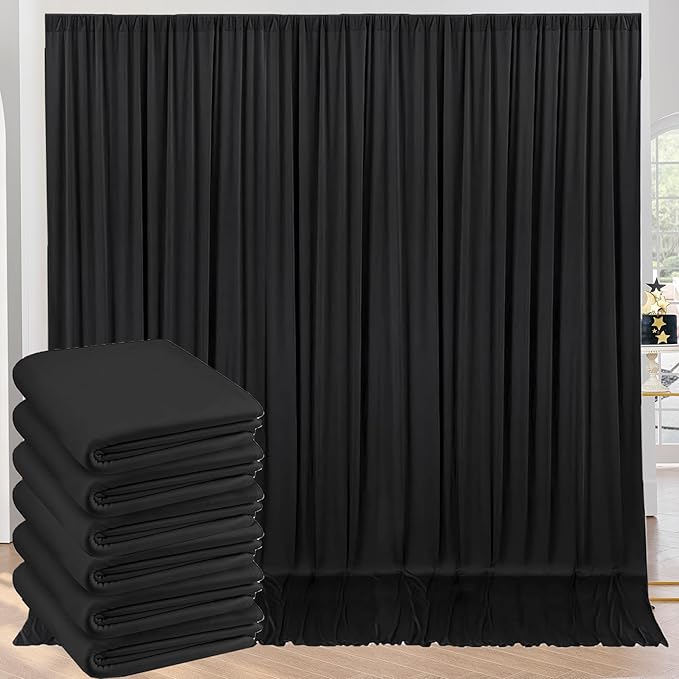 30ft x 10ft Wrinkle Free Black Backdrop Curtain for Parties, 6 Panels 5X10ft Polyester Black Photo Backdrop Drapes Back Drop Cloth for Birthday Wedding Party Photography Background